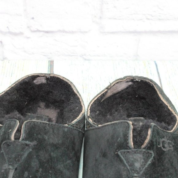 UGG Australia Tasman Black Suede Slip On Shearling Lined Slippers Size 12 - Picture 9 of 10
